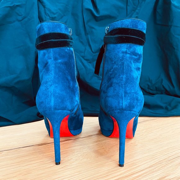 Authentic Christian Louboutin Circus Nana 100 Veau Velour Ankle Boots Marine - Picture 5 of 6